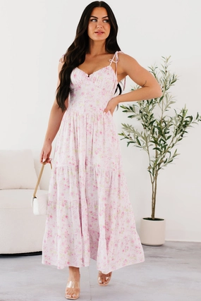Rosy Days Sleeveless Floral Maxi Dress (Light Pink) Must Have Petite friendly