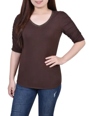 EthicallySourcedMaterial Roll Up Sleeve Design Rouched Sleeve Top