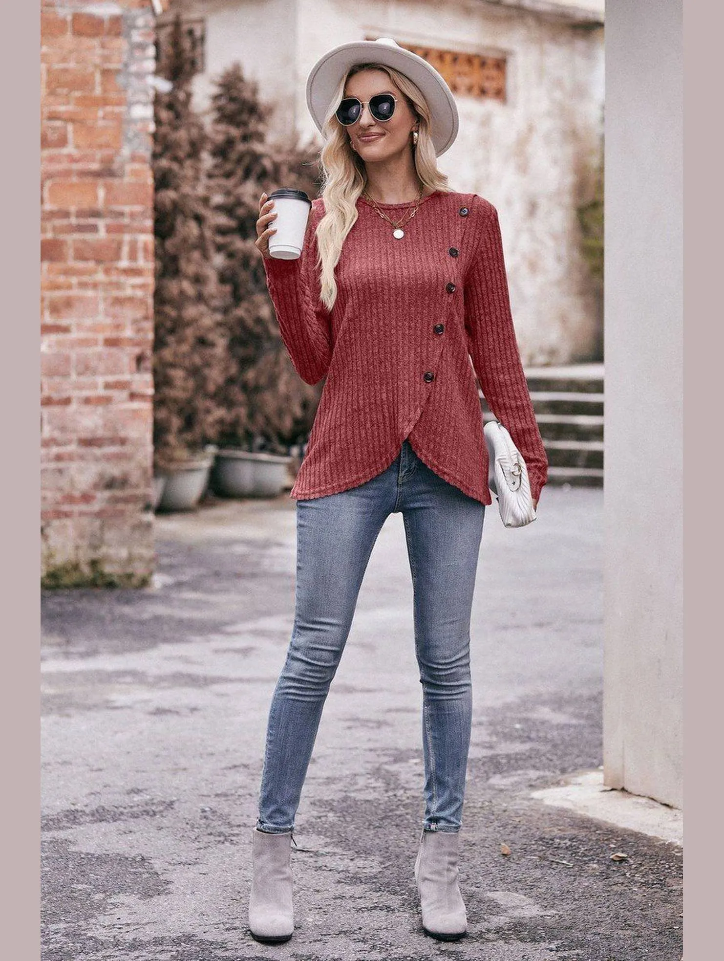 RollUpCuff LightweightWeave ROUND NECK BUTTON FITTING CORDUROY PULLOVER