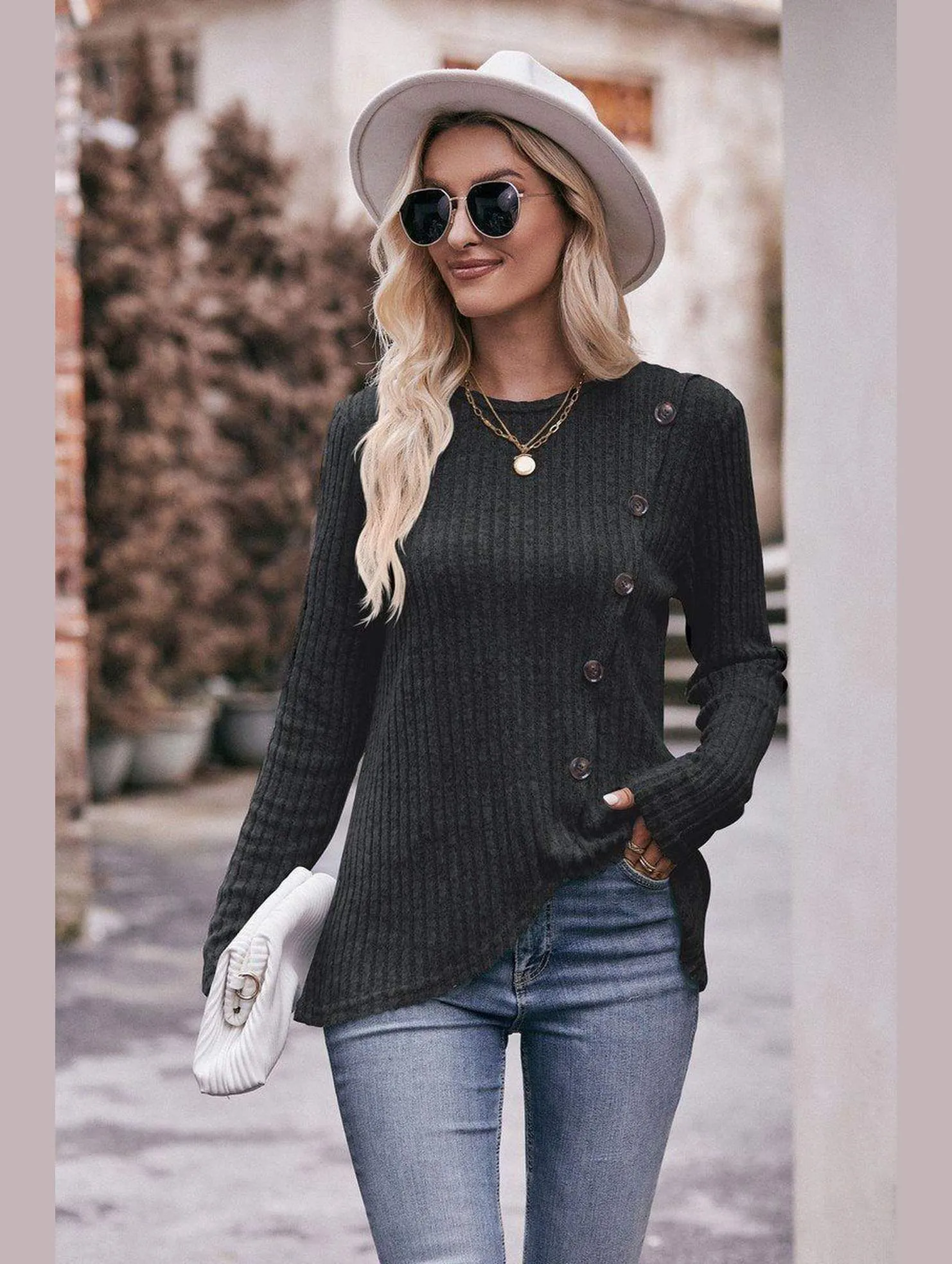 High Durability Material Odor Resistant ROUND NECK BUTTON FITTING CORDUROY PULLOVER