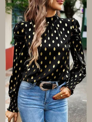 ROUND NECK RUFFLED SLEEVE LOOSE TOP Durable Chainstitch
