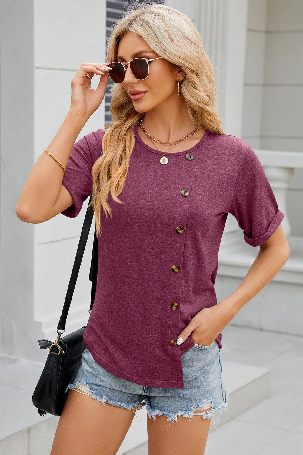 Round Neck Short Sleeve T-Shirt Turquoise