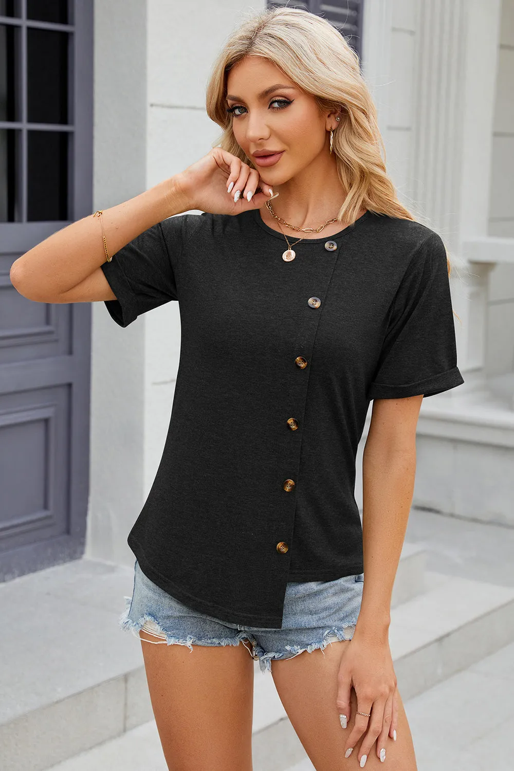 Round Neck Short Sleeve T-Shirt Turquoise