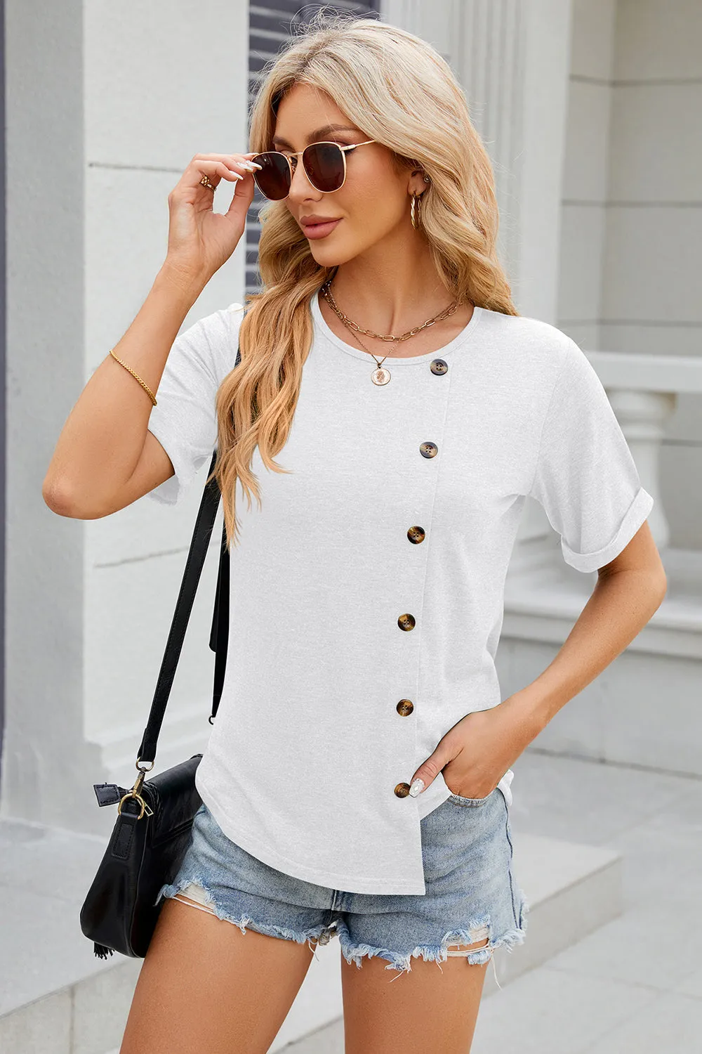 Round Neck Short Sleeve T-Shirt Turquoise