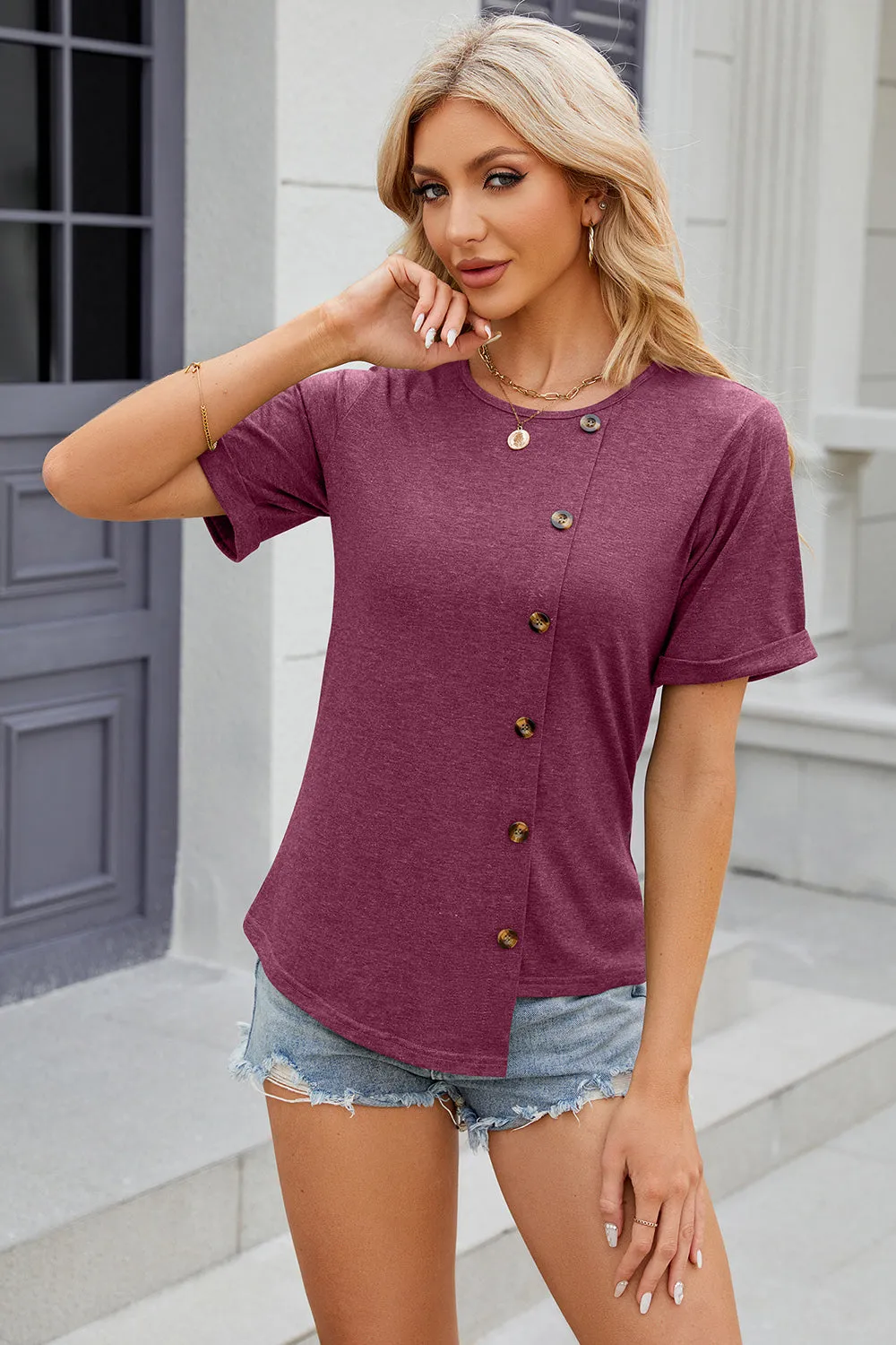 Round Neck Short Sleeve T-Shirt Turquoise