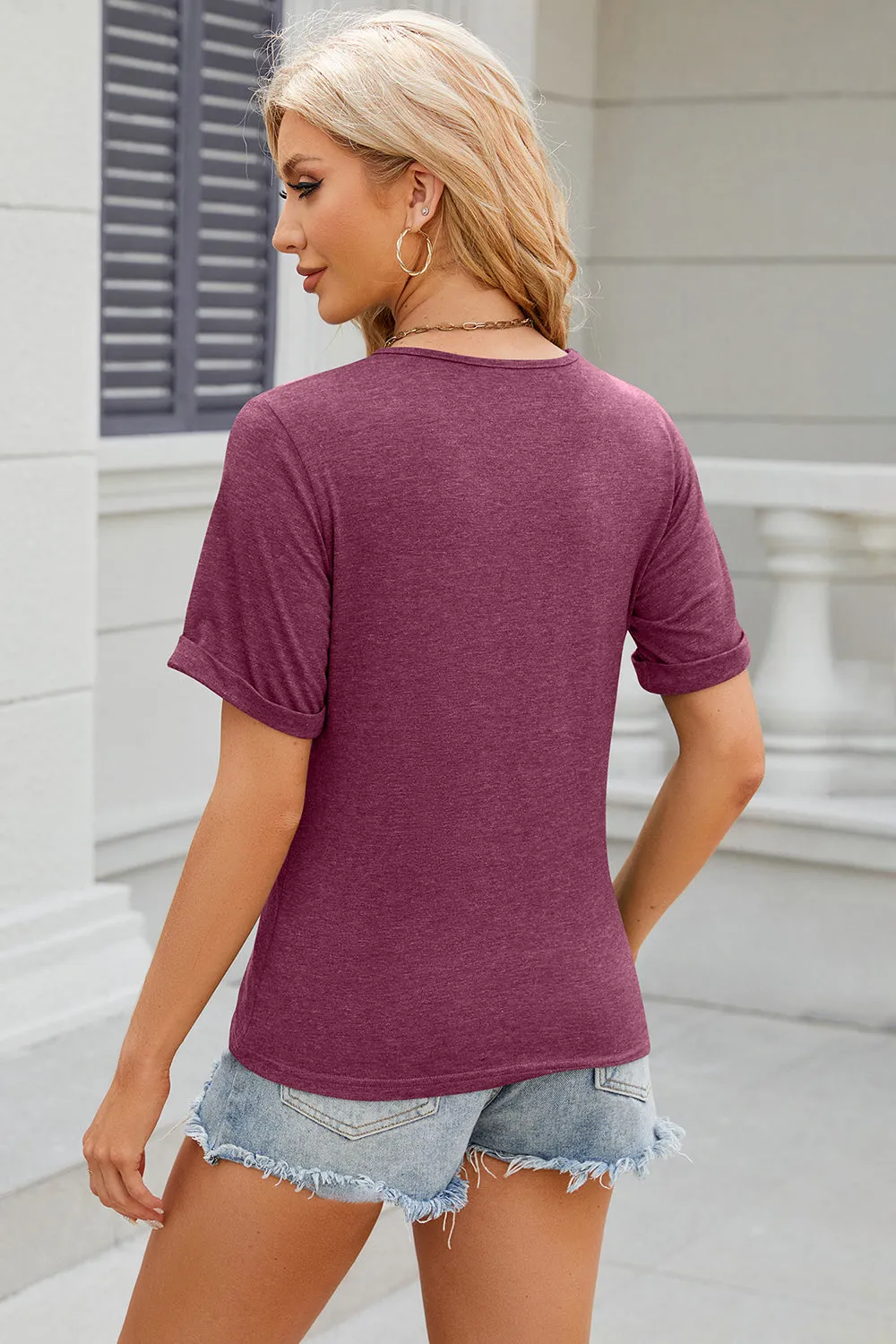 Round Neck Short Sleeve T-Shirt Turquoise