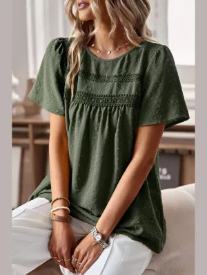 Button Down Collar Style ROUND NECK SPLICED LOOSE BLOUSE