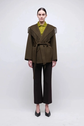 anniversary event Layer Match Rowen Fringe Belted Wool-Blend Jacket Alligator