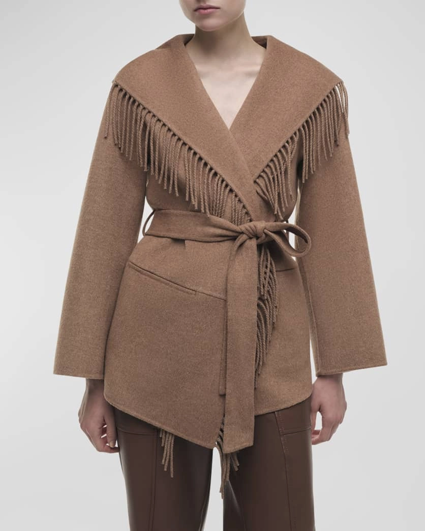 Rowen Fringe Belted Wool-Blend Jacket Camel Adventure Fit