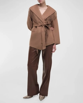 Rowen Fringe Belted Wool-Blend Jacket Camel cruelty - free Jog