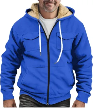 RTRDE Mens Fuzzy Jacket Casual Solid Color Sherpa Fleece Lined Hoodie Jackets Winter Warm Work Coats Jacket, S-5XL
