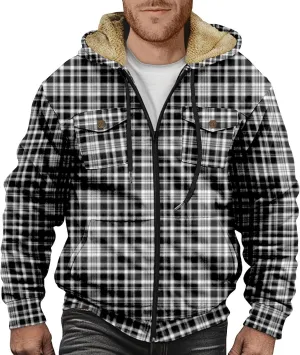 RTRDE Mens Work Coats and Jacket Plaid Fleece Sherpa Lined Heavyweight Thick Zip Up Hoodie Coats Outwear Coat, M-6XL