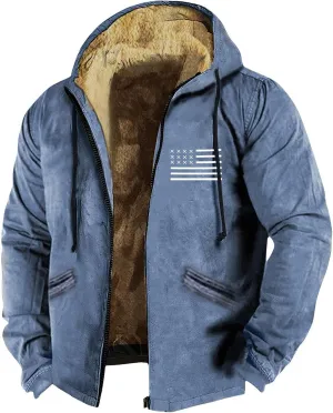 RTRDE Mens Work Jacket Fleece Sherpa Lined Hoodie Jackets Long Sleeve Printed Zip Up Winter Coats Work Jacket, M-7XL