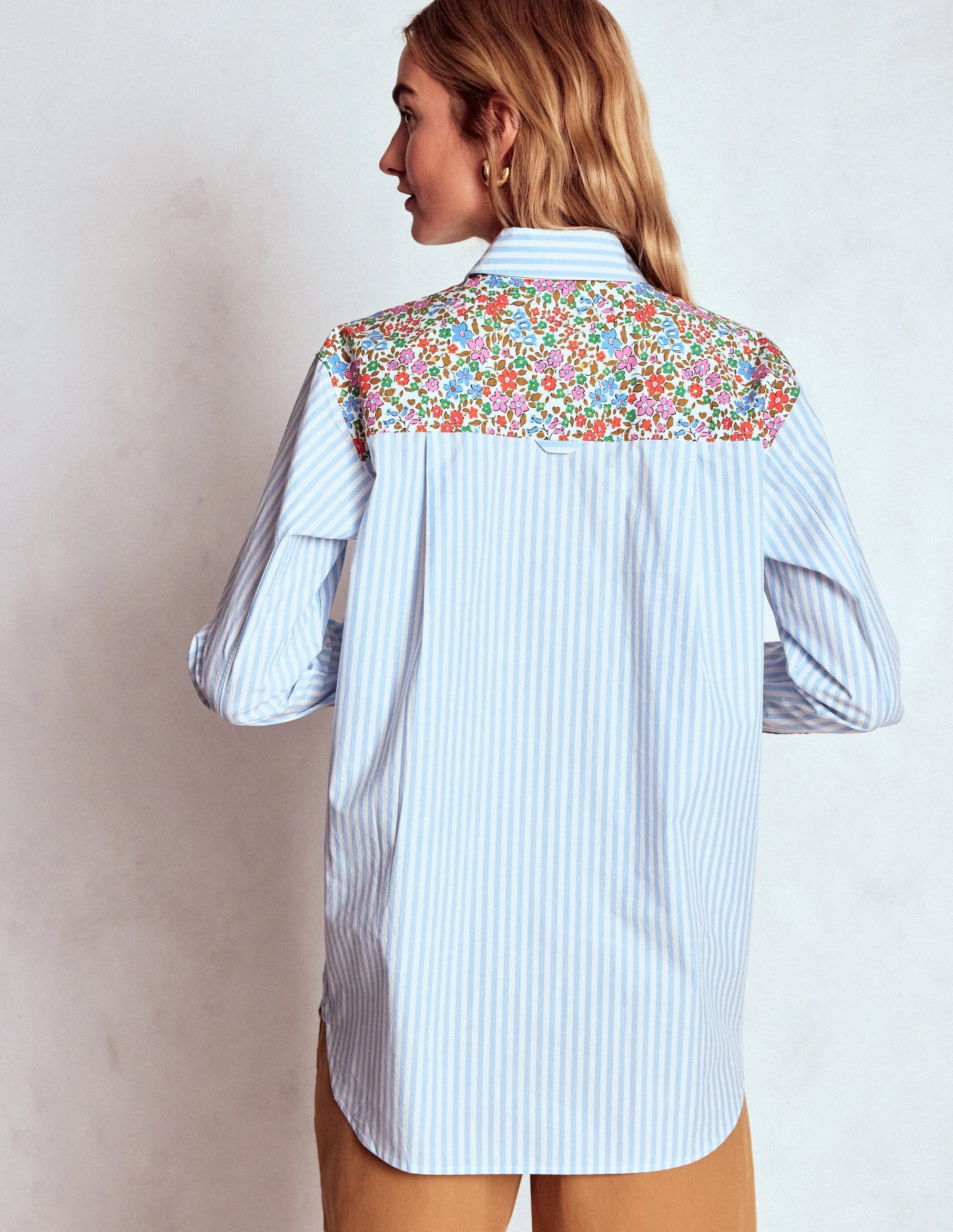Sadie Relaxed Cotton Shirt-Blue Stripe, Flowerbed Hotch WaterResistantCoating
