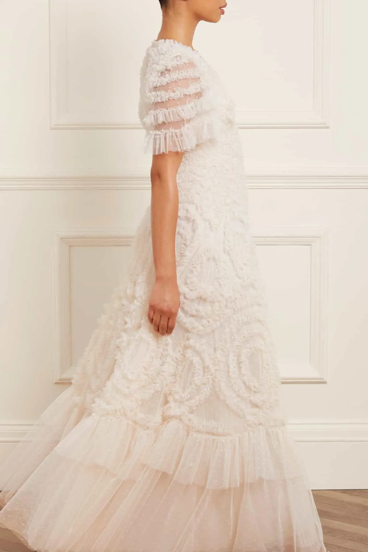 Layer Safe Work Ease Verity Ruffle V-Neck Gown