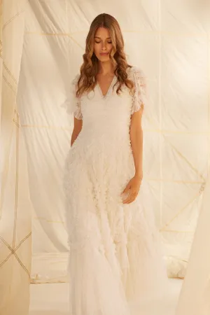 TaglessDesign Verity Ruffle V-Neck Gown