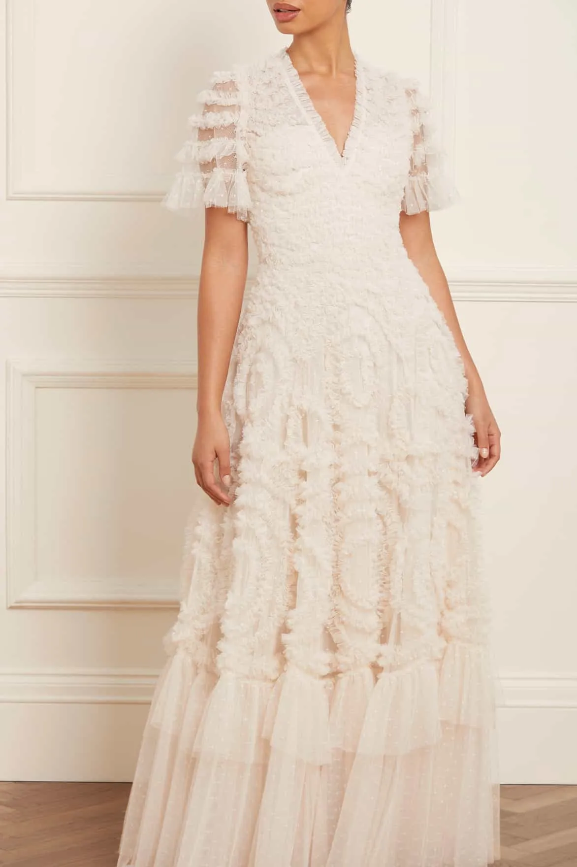 Verity Ruffle V-Neck Gown Flattering Shape Wear
