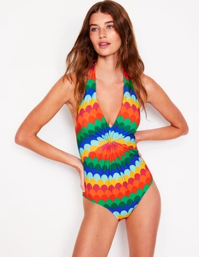 Exotic Prints Swim Gear Ruched Loop Swimsuit-Multi, Scallop Stripe