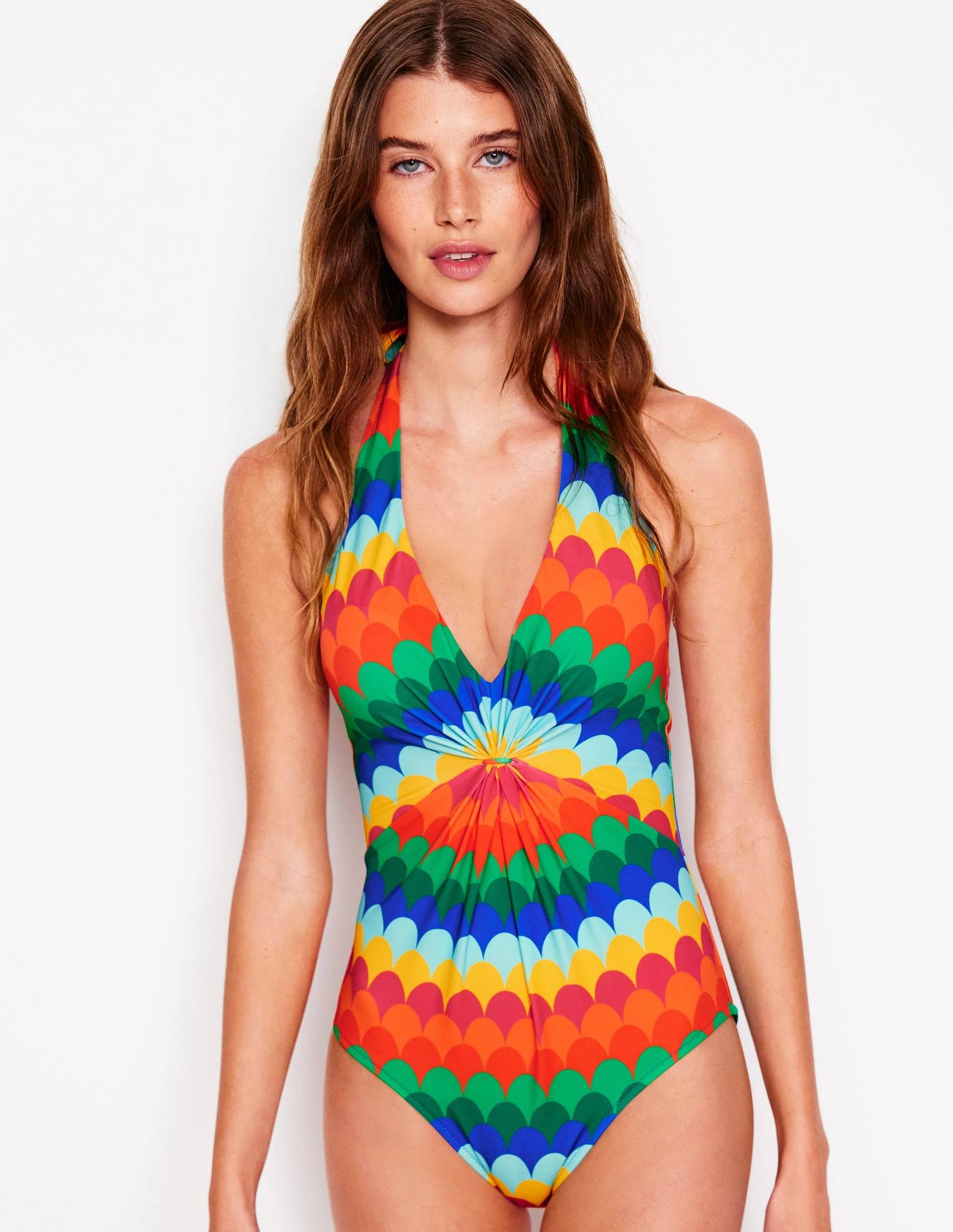 Ocean Life Ruched Loop Swimsuit-Multi, Scallop Stripe