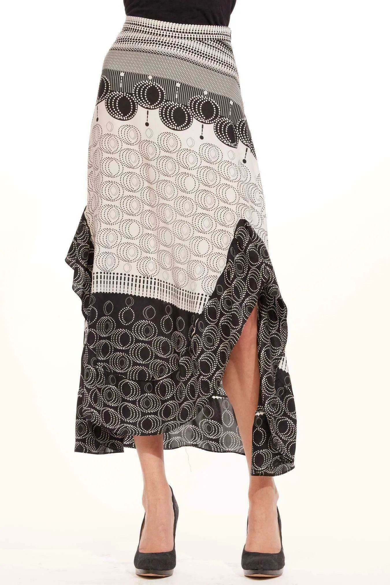 Zemco Skirt - Bogata Dot Draped Silhouette Leather Look