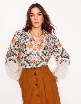 Ruffle Collar Blouse-Ivory, Tulip Fusion ConvertibleSleeves