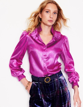 Ruffle Collar Party Blouse-Regal Purple MultiPanel Design Flexible Material