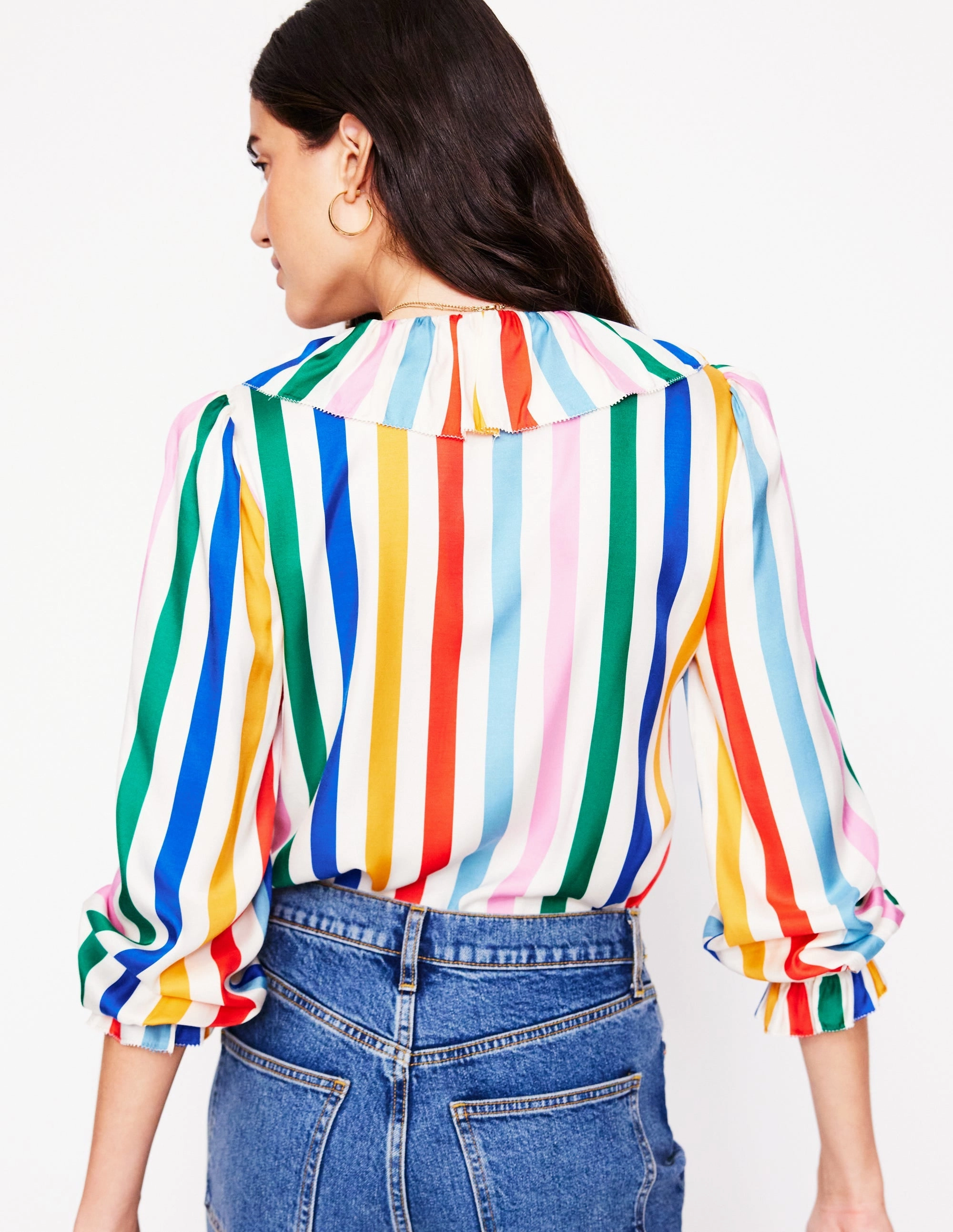 Sweat Absorbent Inner Layer Ruffle Collar Silk Blend Top-Mauve, Strawberry Tart Rainbow