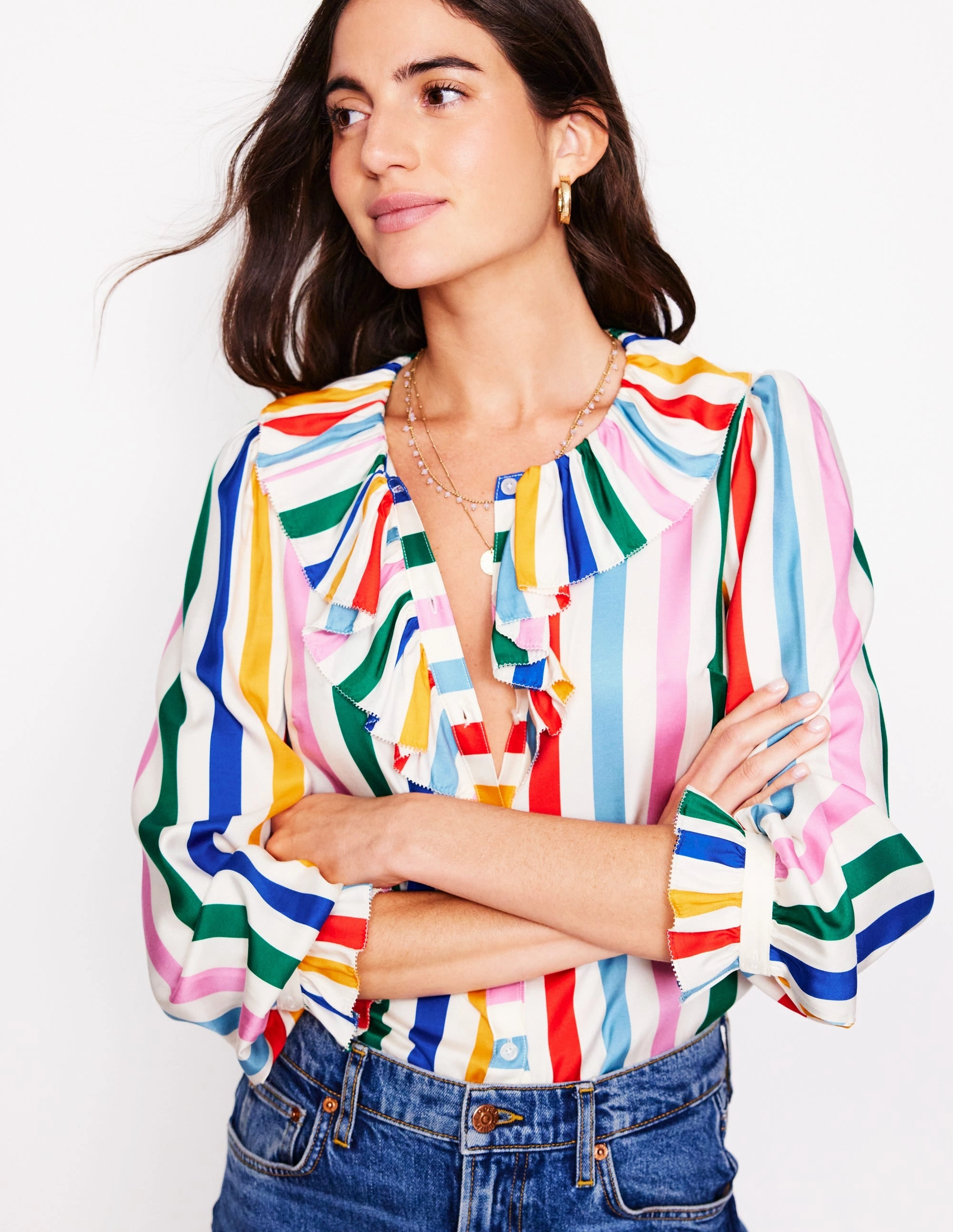 Ruffle Collar Silk Blend Top-Mauve, Strawberry Tart Rainbow Soft Sweater