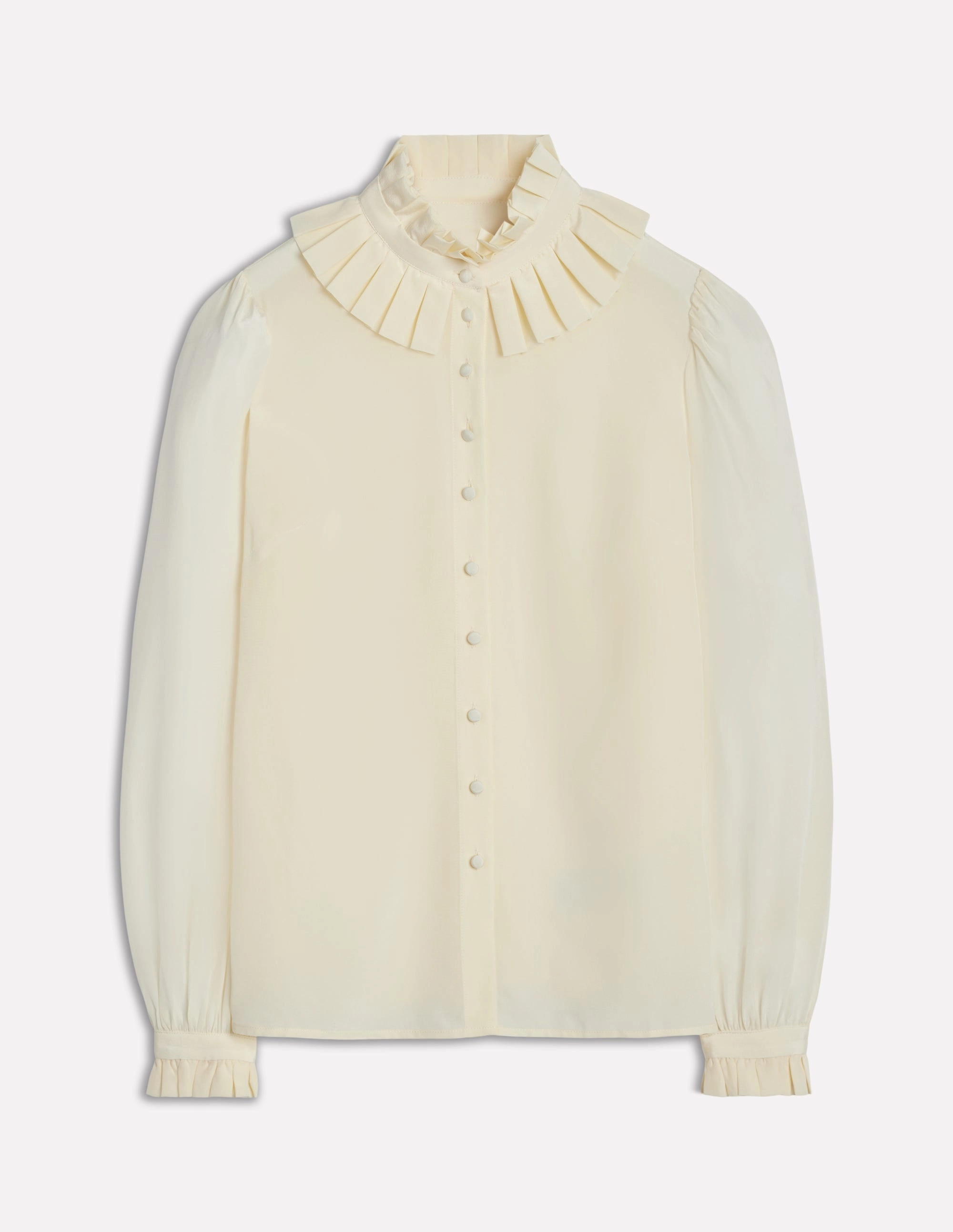 Ruffle Collar Silk Blouse-Ivory Flatlock Seam Technology GarmentWashedFinish
