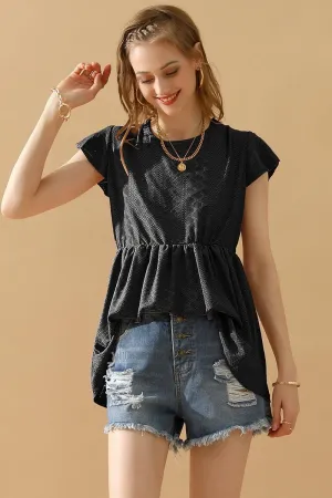 RUFFLED ELASTIC WAIST PUNCHING LACE TEE FlexibleMobility