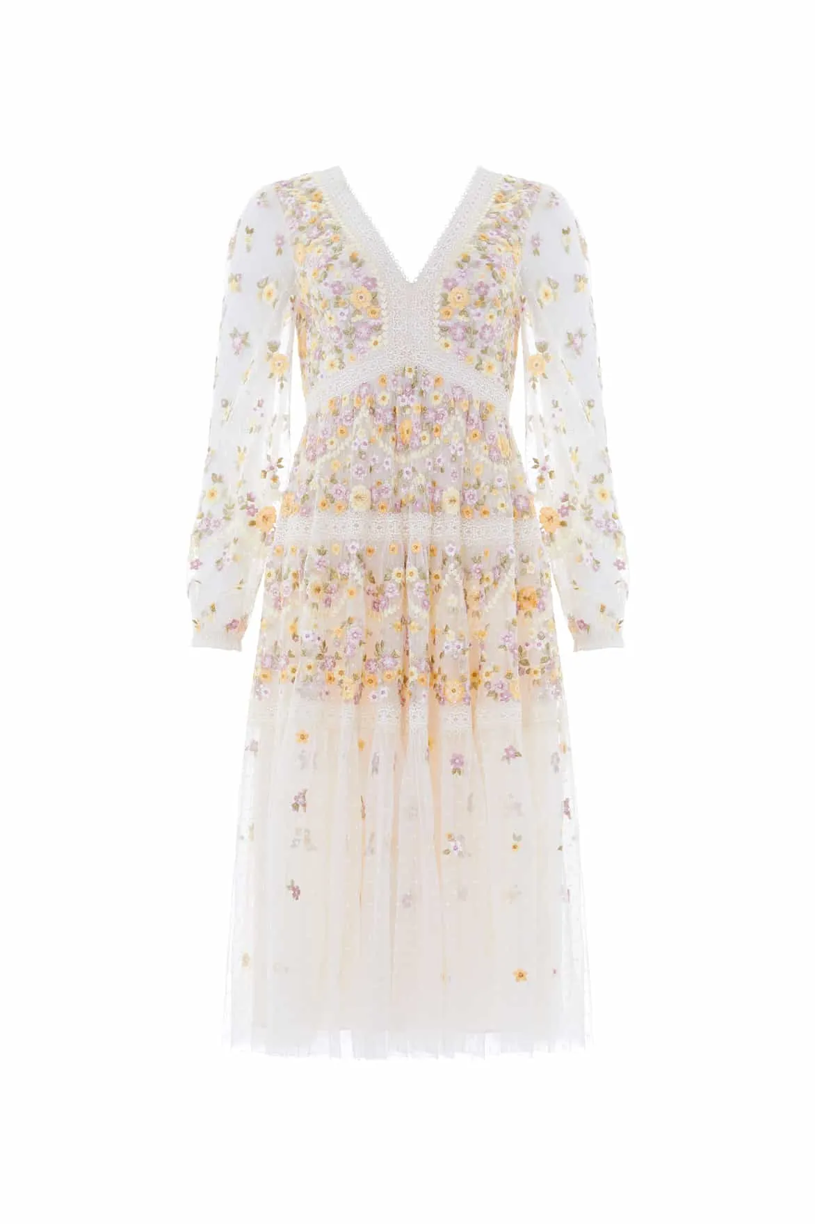 Garland Ribbon Midaxi Dress Zip Closure