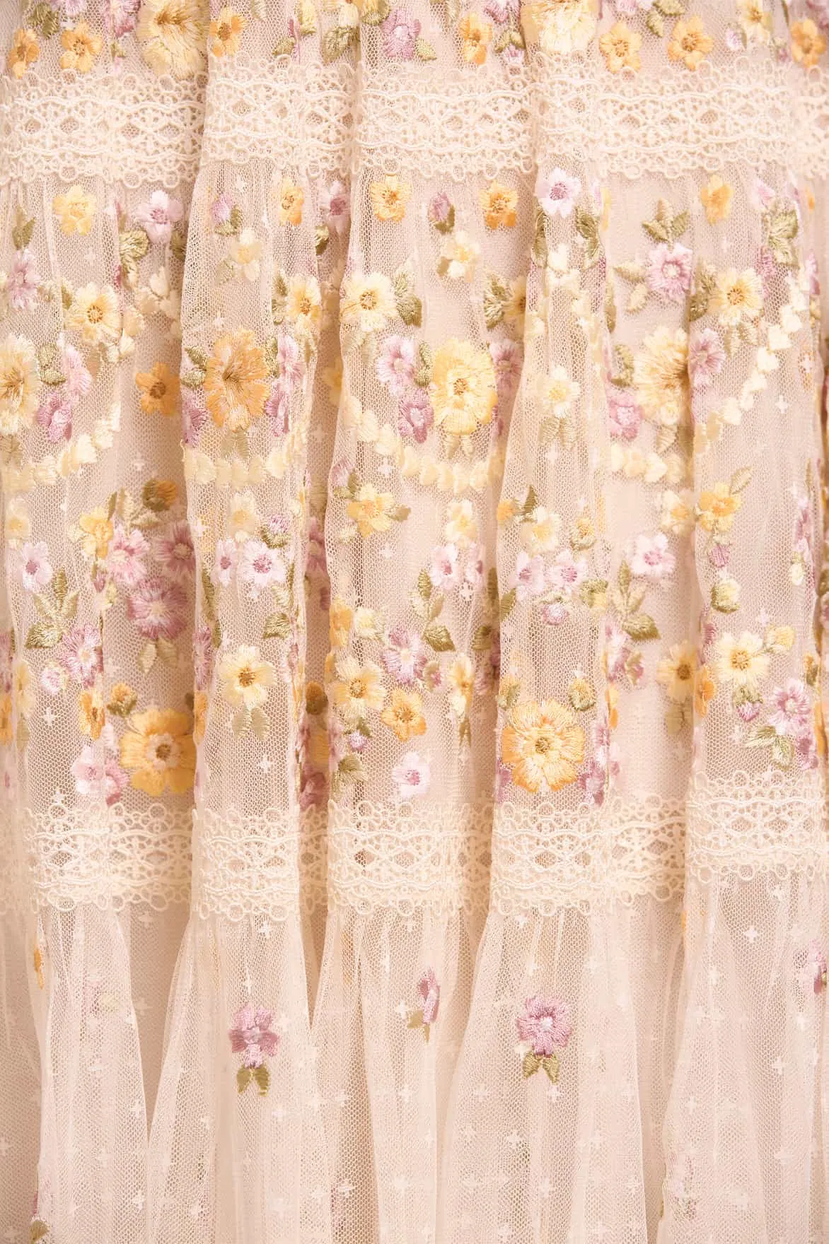 Boxy-Style Built-In-Slip Garland Ribbon Midaxi Dress