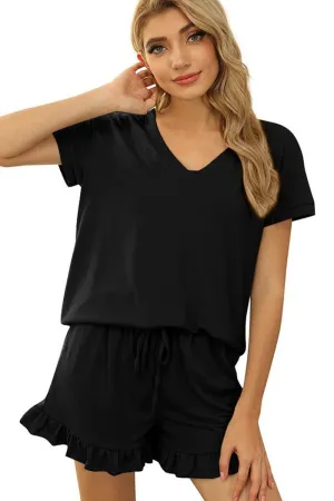 RUFFLED HEM SHORTS AND TOP SET Light Reflective Printing Flexible Waistband Adaptation