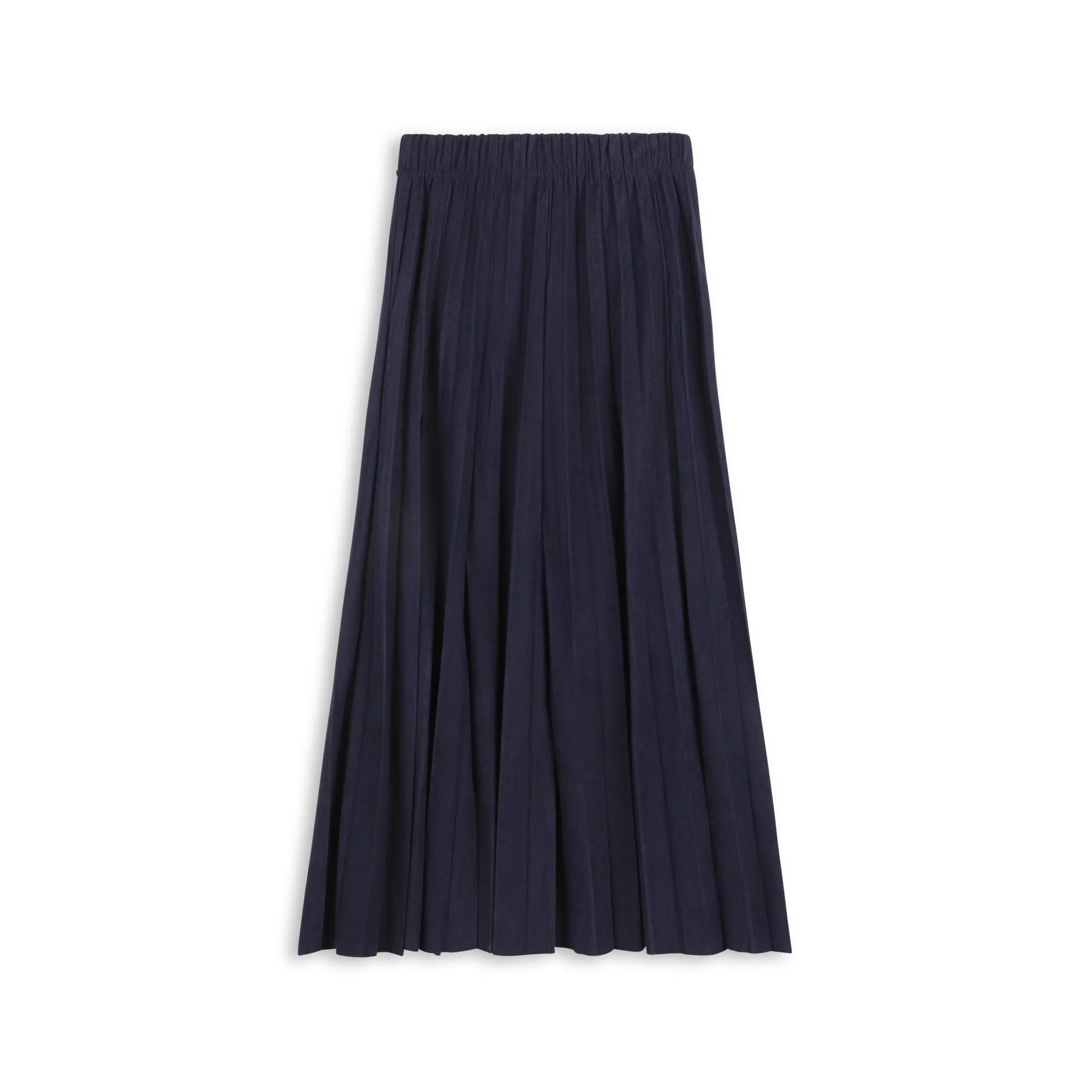 Diagonal Slit Aspect Navy Corduroy Midi Crinkle Pleated Skirt WB4CPT7064M