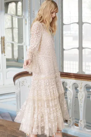 Annie Sequin Tiered Ankle Gown Natural Wrap