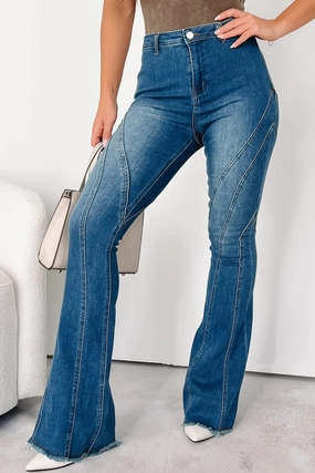 Rural Retreat Seam Detail Flare Jeans (Medium Wash) FlexibleStretchWeave Outdoor Activity