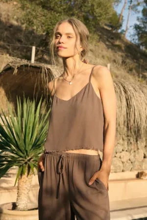 LoopwheelFabric FourWay Stretch Sabel Cropped Linen Tank by Z Supply