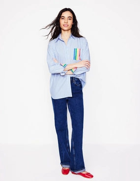 Versatile Layering Cut Reflective Logo Detail Sadie Relaxed Cotton Shirt-Rainbow Stripe Placement