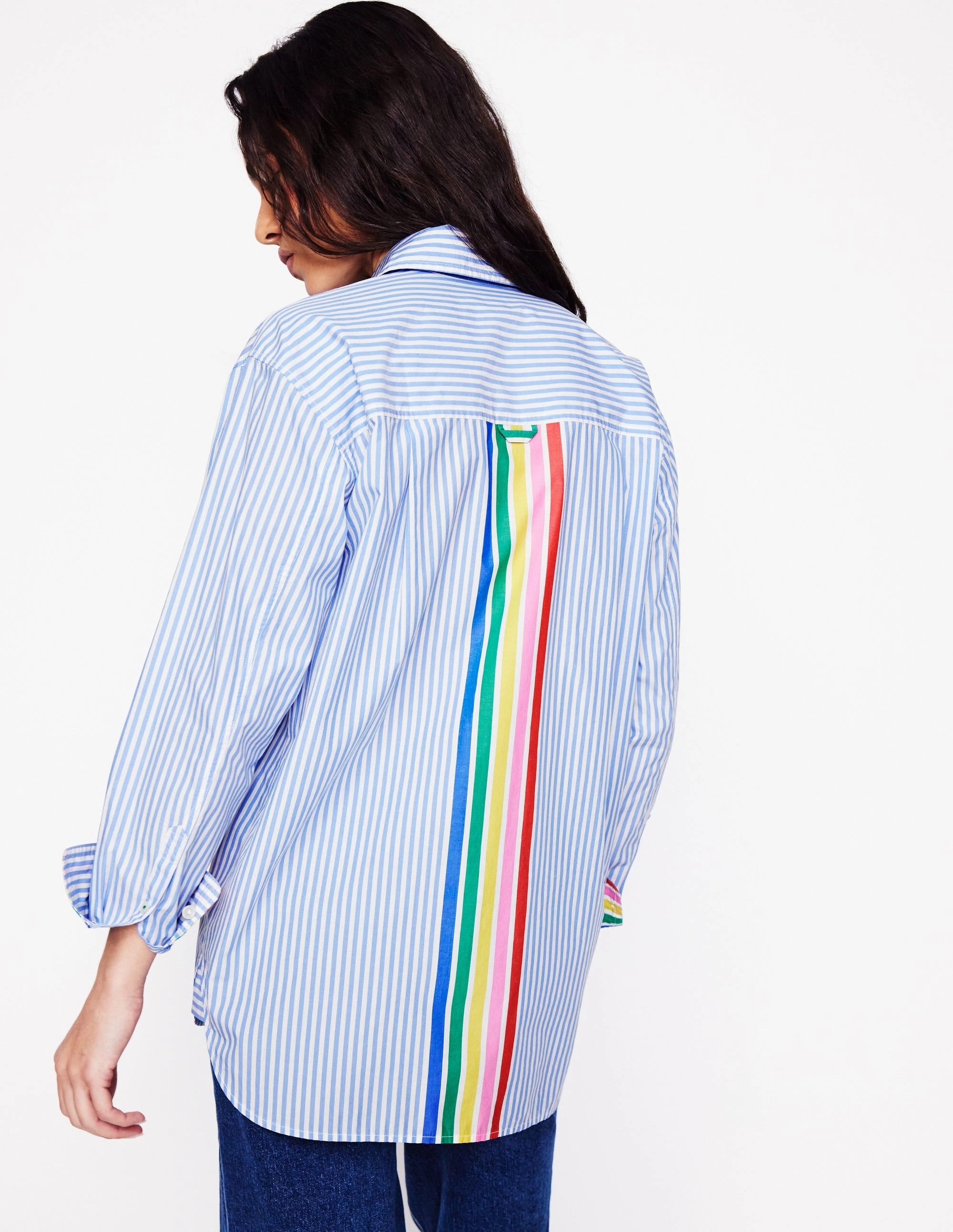 FlexFoamInserts Hidden Storage Pockets Sadie Relaxed Cotton Shirt-Rainbow Stripe Placement