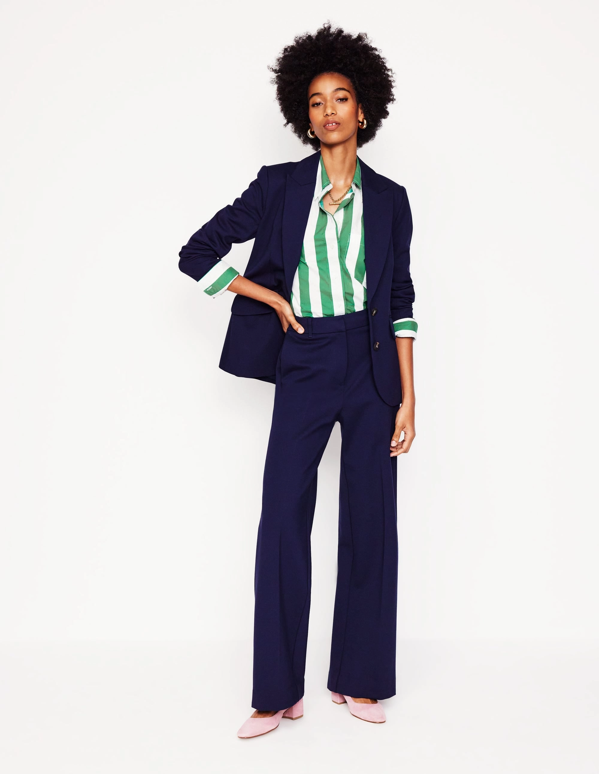 Sadie Relaxed Cotton Shirt-Rich Emerald Wide Stripe FadeResistant