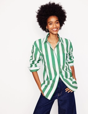 Sadie Relaxed Cotton Shirt-Rich Emerald Wide Stripe FrictionFreeNeckline NonIrritatingTags