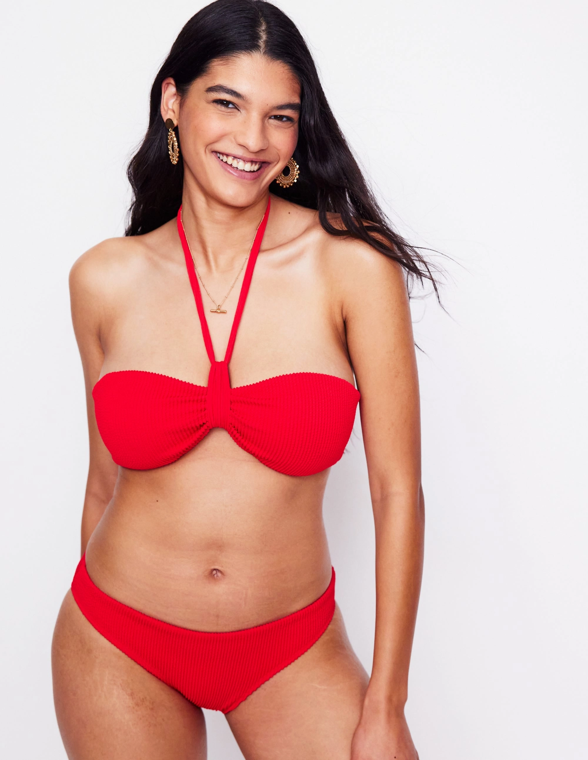 Crinkle Texture Bikini Top-Tulip Red Anti Bacterial Beaded-Design