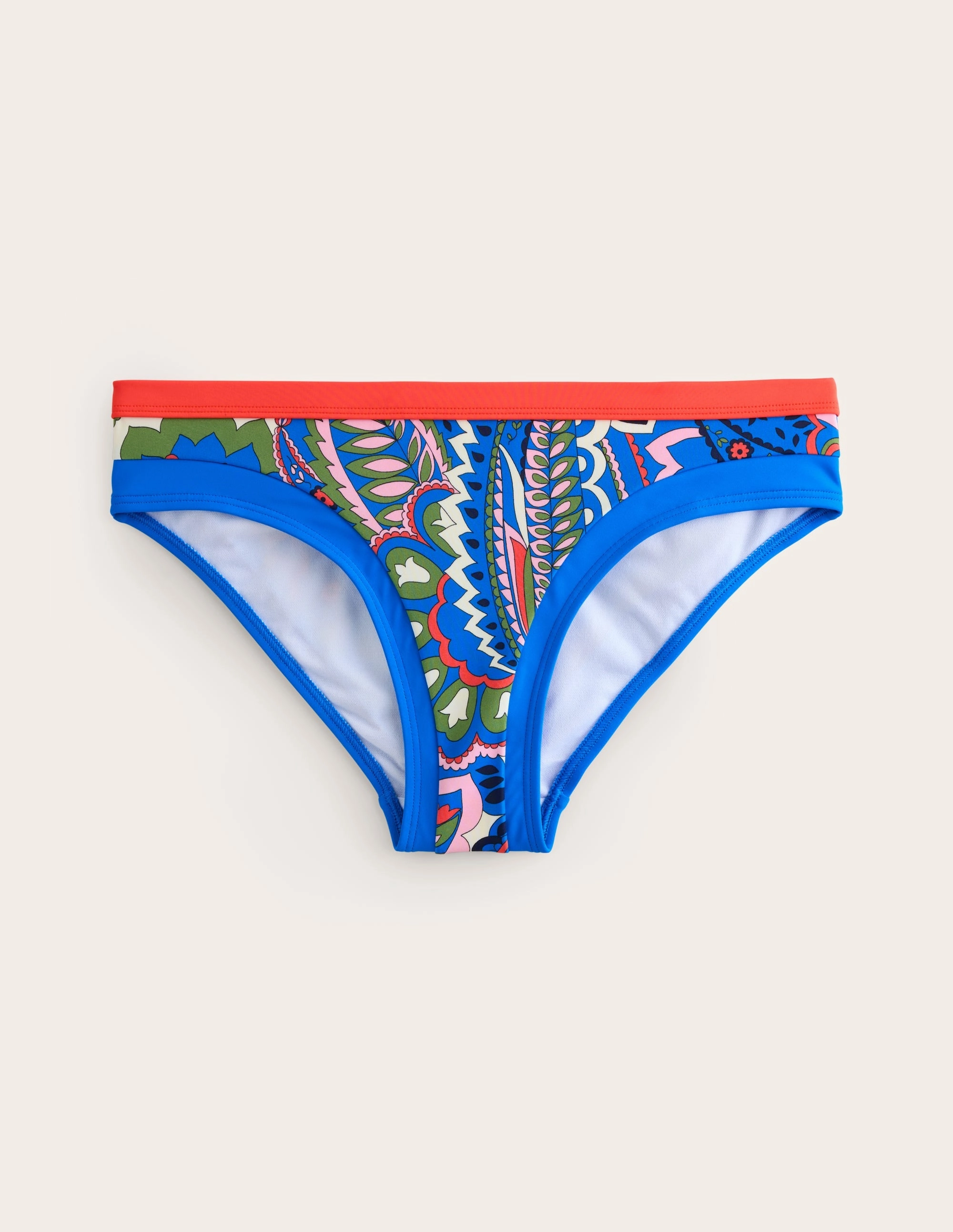 Santorini Bikini Bottoms-Blue, Foliage Paisley Mold Resistant Fabric