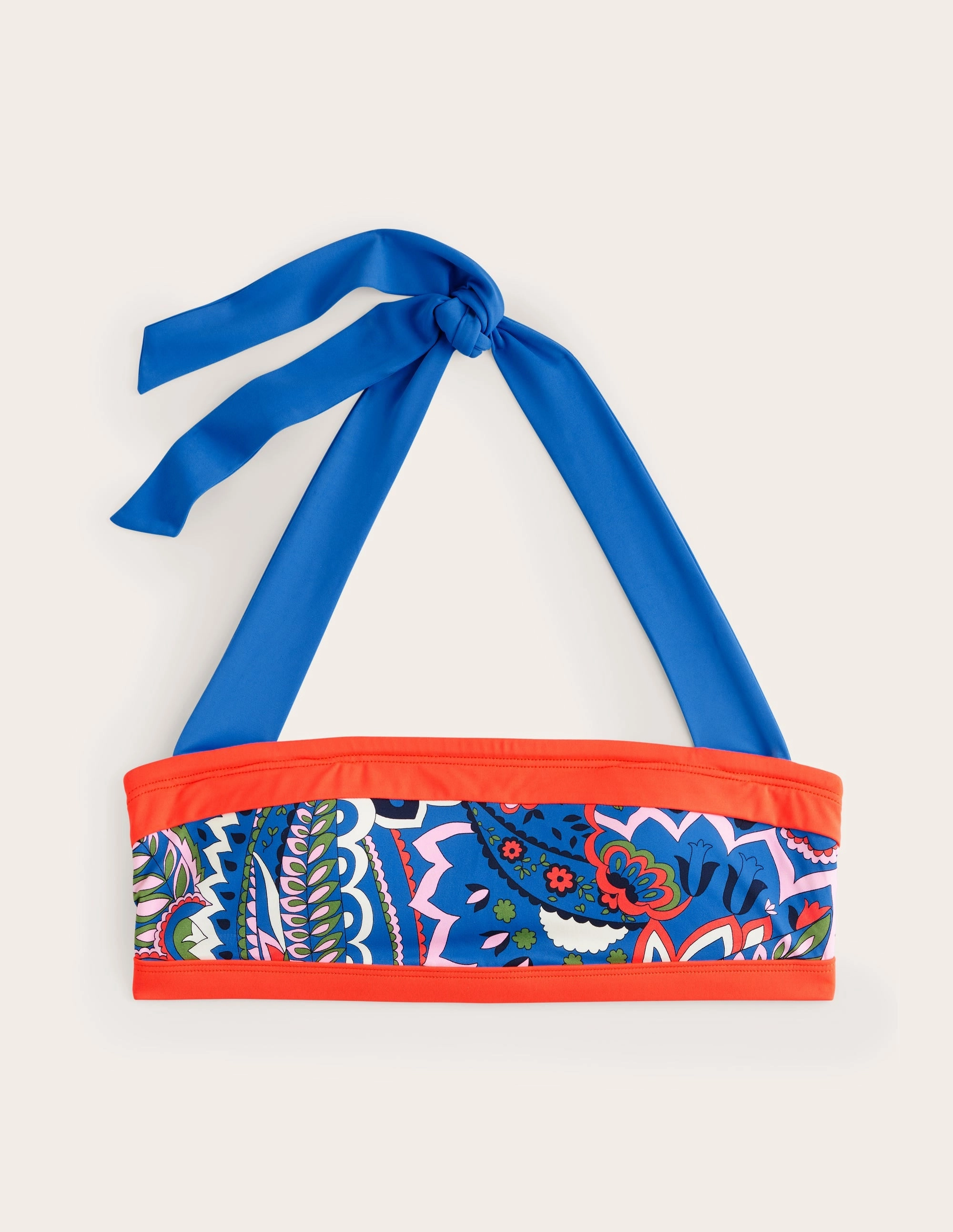 Santorini Bikini Top-Blue, Foliage Paisley Quick Release Buckle Mesh Lined Padding