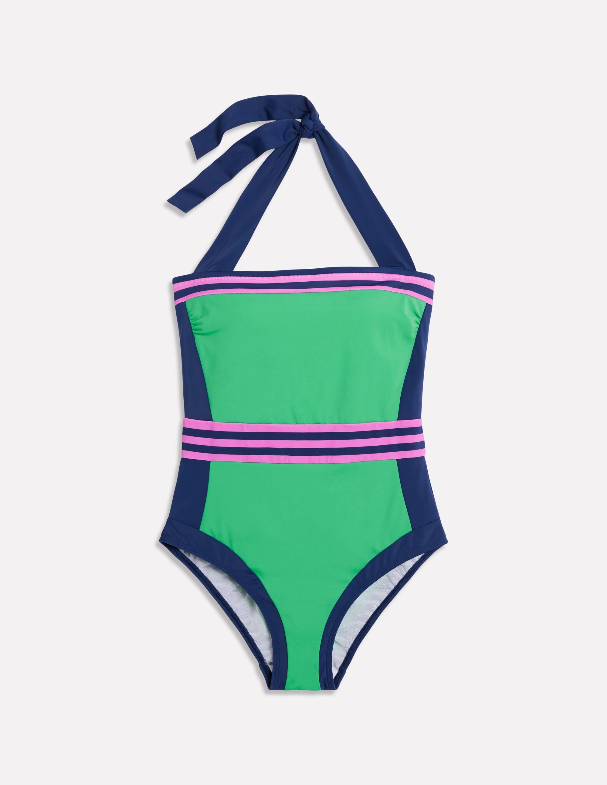 Non Abrasive Lining Supportive-Fit Santorini Halterneck Swimsuit-Green Colourblock