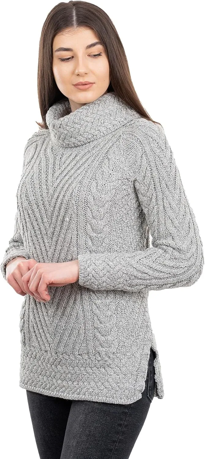 SAOL Ladies Turtleneck Ribbed Irish Cable Knit Sweater