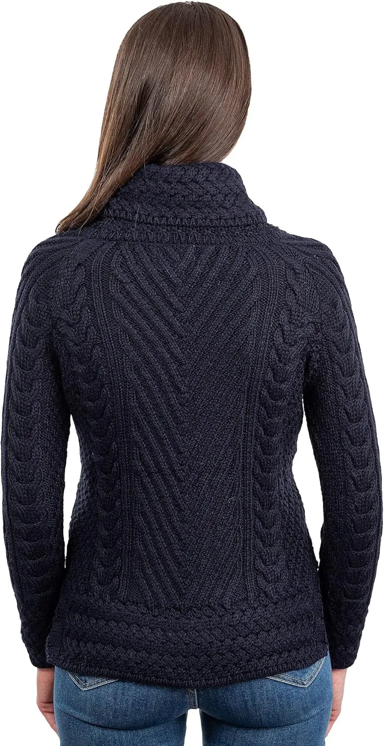 SAOL Ladies Turtleneck Ribbed Irish Cable Knit Sweater
