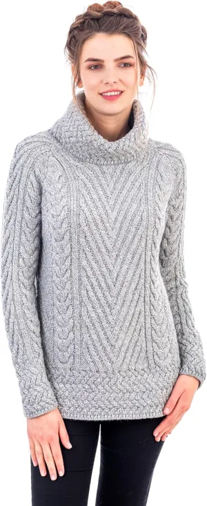 SAOL Ladies Turtleneck Ribbed Irish Cable Knit Sweater