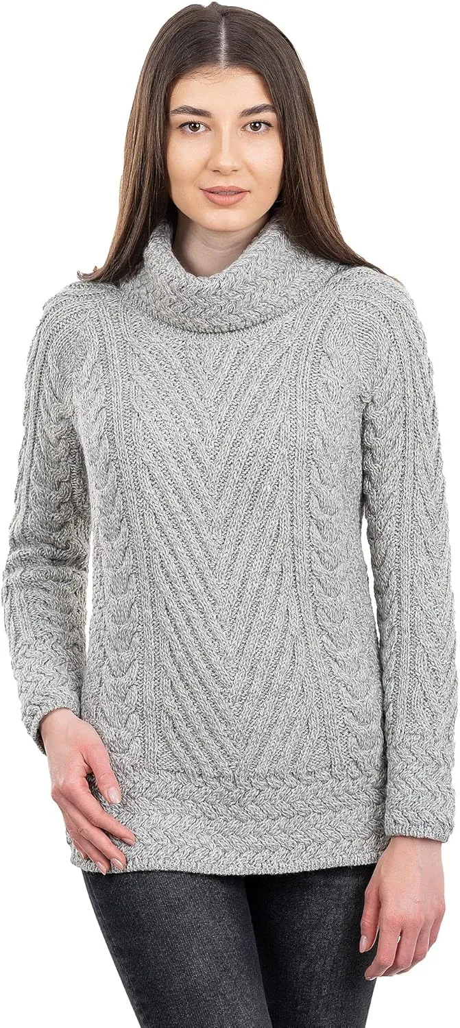 SAOL Ladies Turtleneck Ribbed Irish Cable Knit Sweater