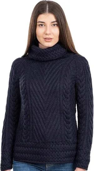 SAOL Ladies Turtleneck Ribbed Irish Cable Knit Sweater